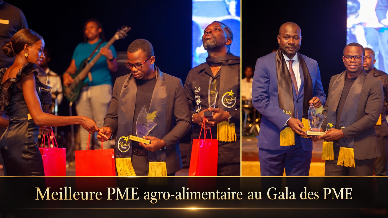 AJLUS representatives receiving their trophies on stage at the SME Gala